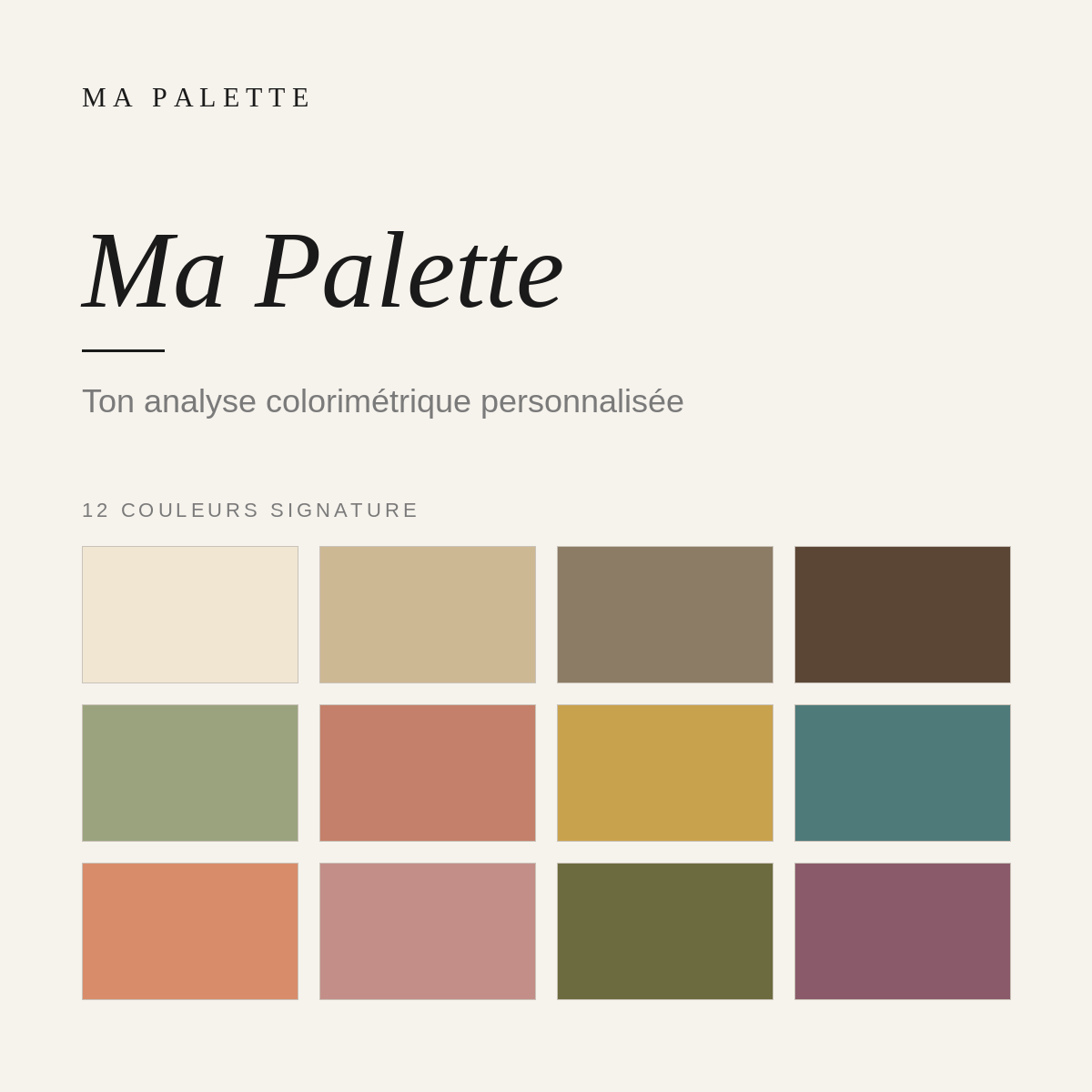 Ma Palette : analyse colorimétrique personnalisée, 12 couleurs signature